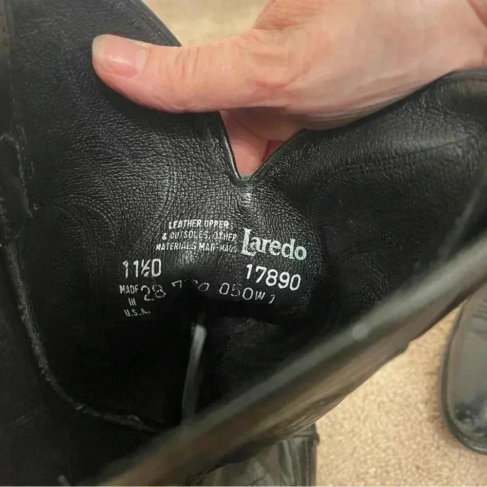 Laredo Western Boots Mens Hawk Stitched Snip Toe 11 1/2 Black 7020 - Picture 6 of 16